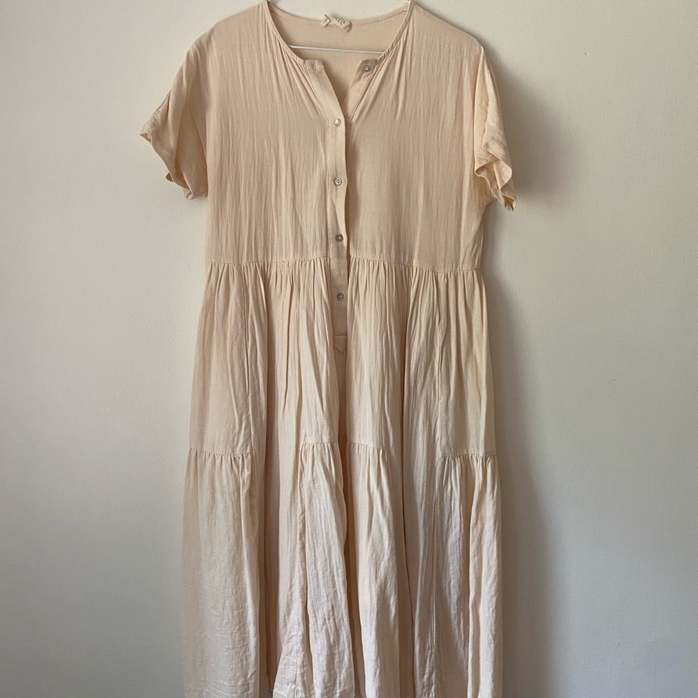 Roolee Cream Button-Front Midi Dress